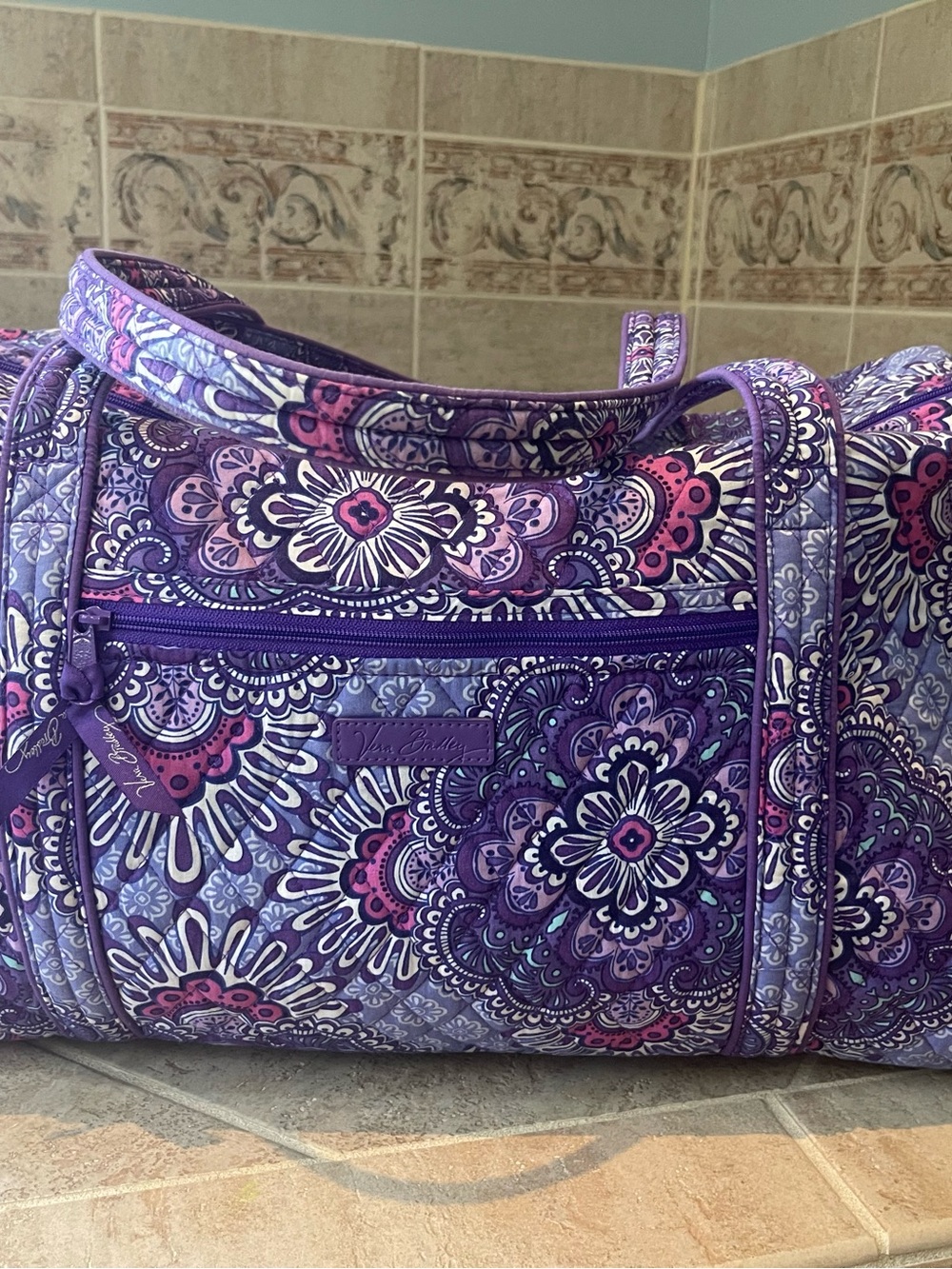 Vera Bradley Purple & Pink Floral Quilted Travel Duffel